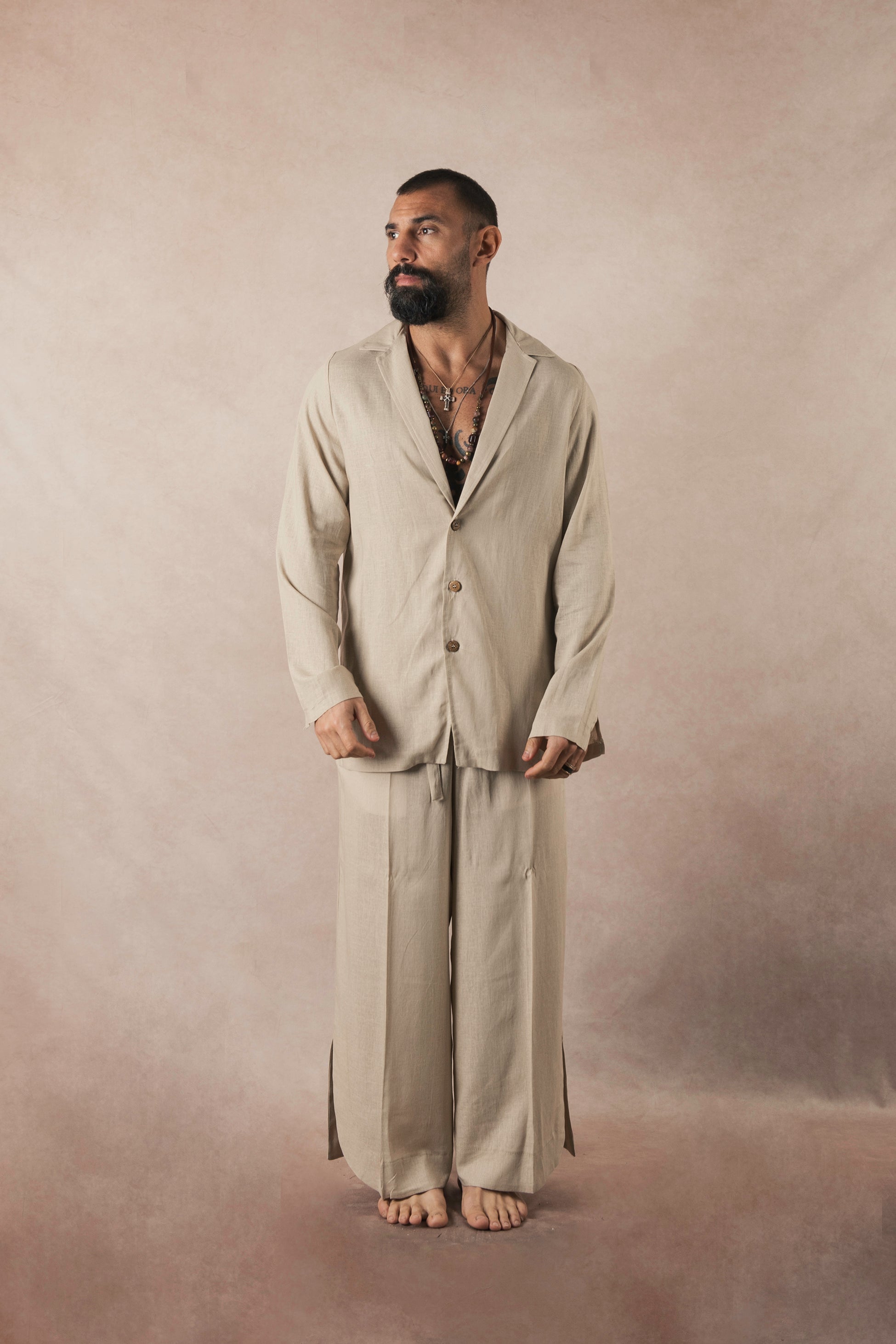 Beige Linen 3 Button Jacket
