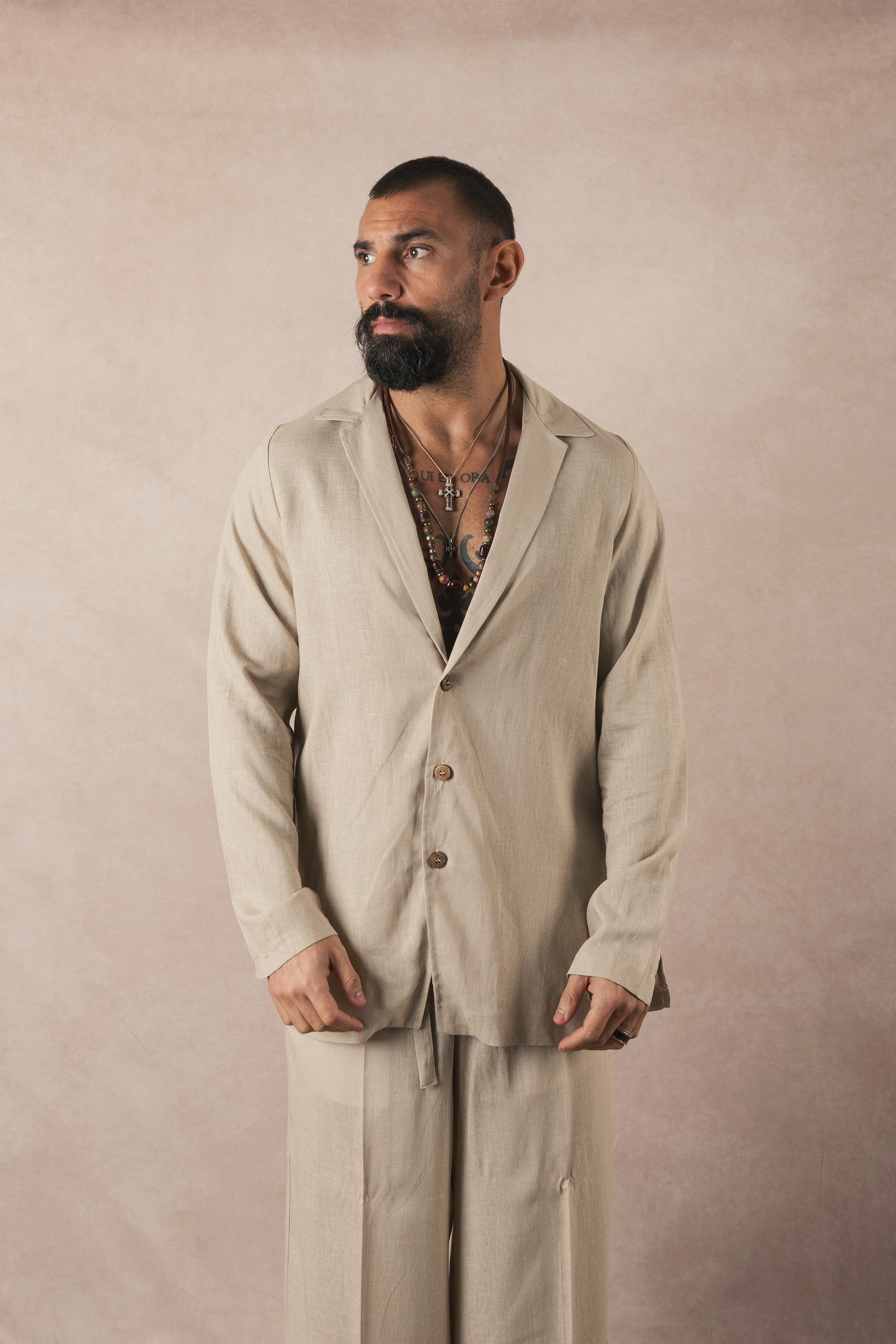 Beige Linen 3 Button Jacket