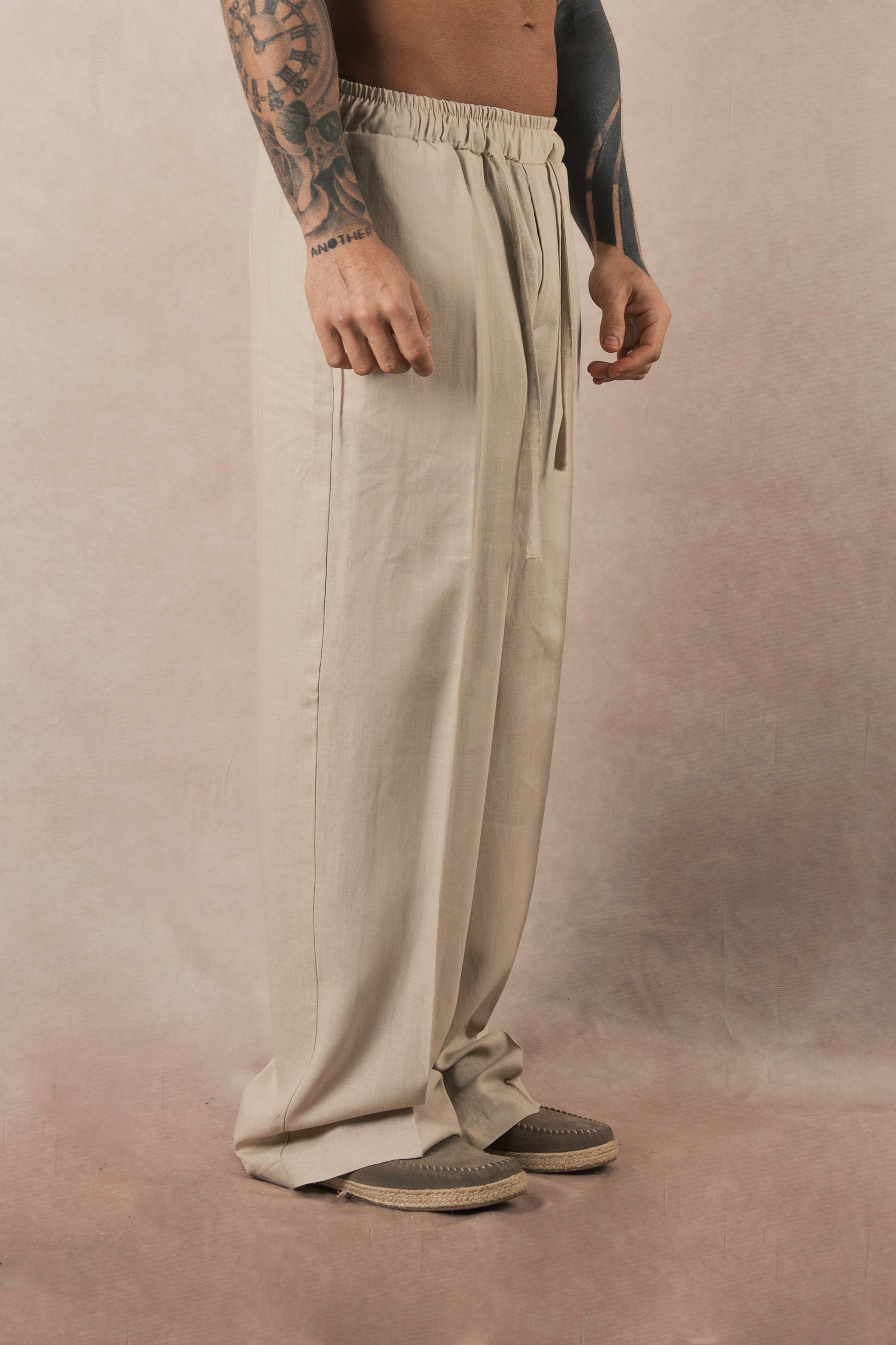 Beige Linen Palazzo Pants