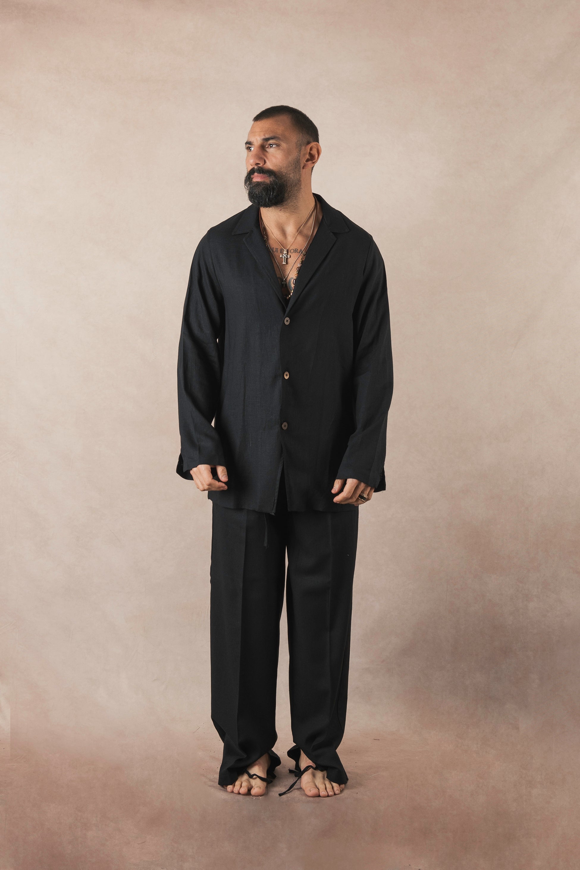 3 Button Black Linen Jacket