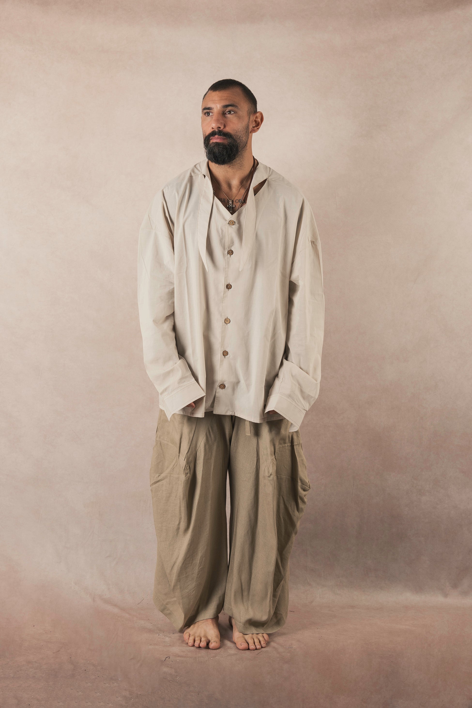 Shirt With Scarf In Natural Cotton