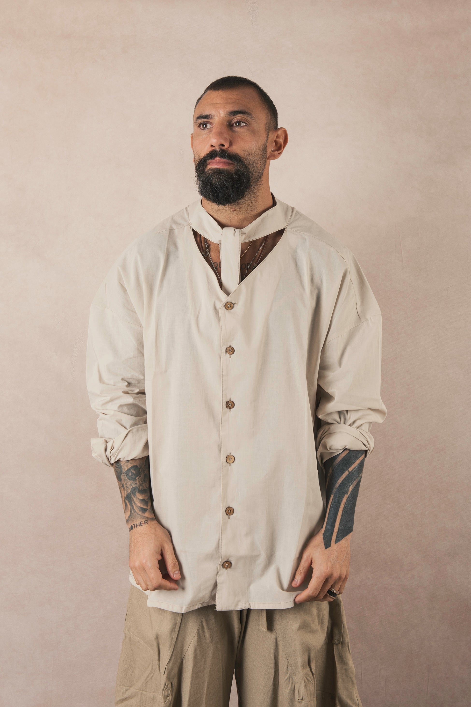Shirt With Scarf In Natural Cotton
