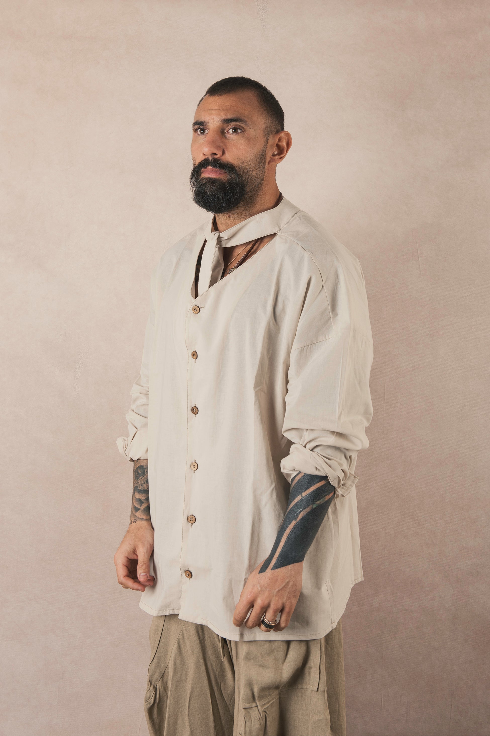 Shirt With Scarf In Natural Cotton