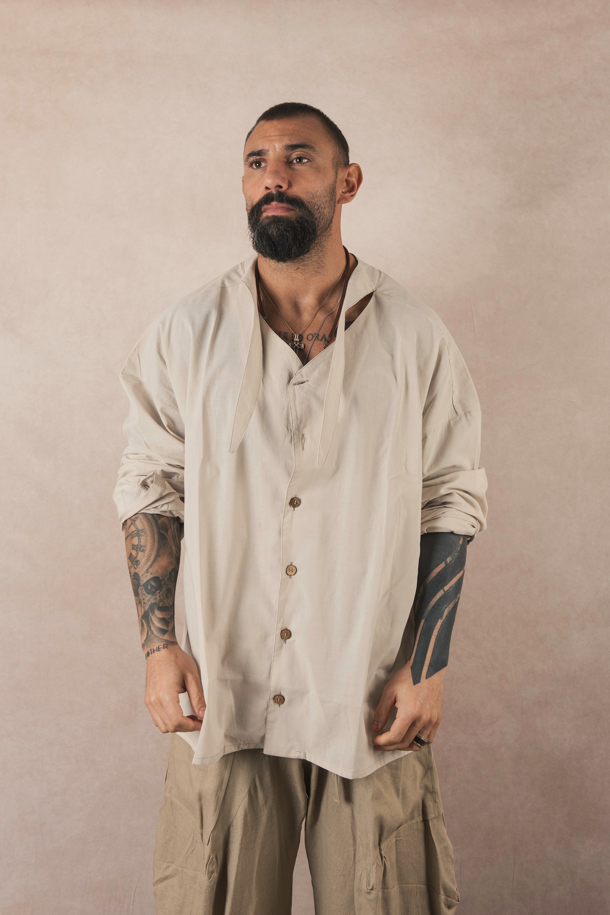 Shirt With Scarf In Natural Cotton