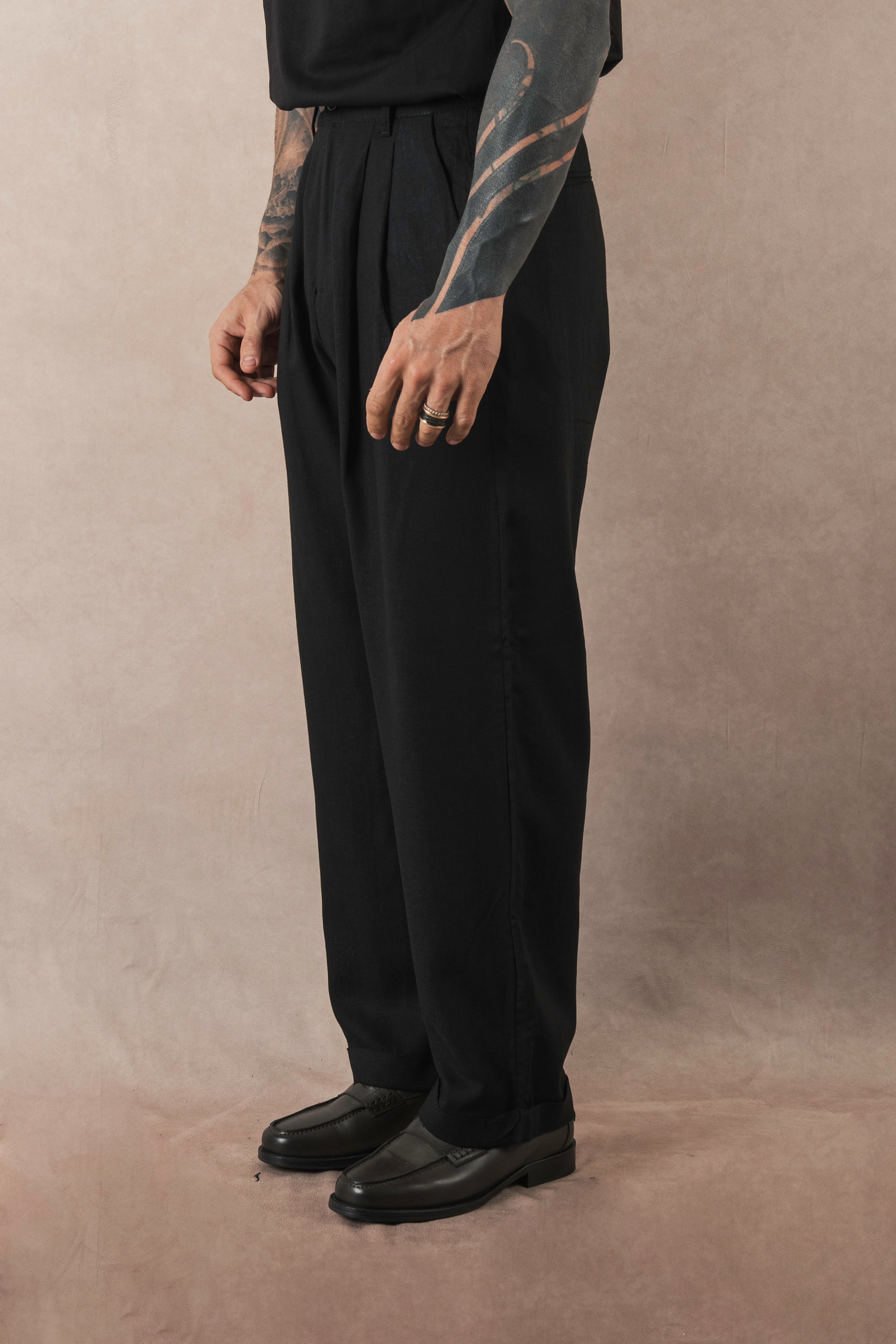 Black Linen Wide Leg Trousers