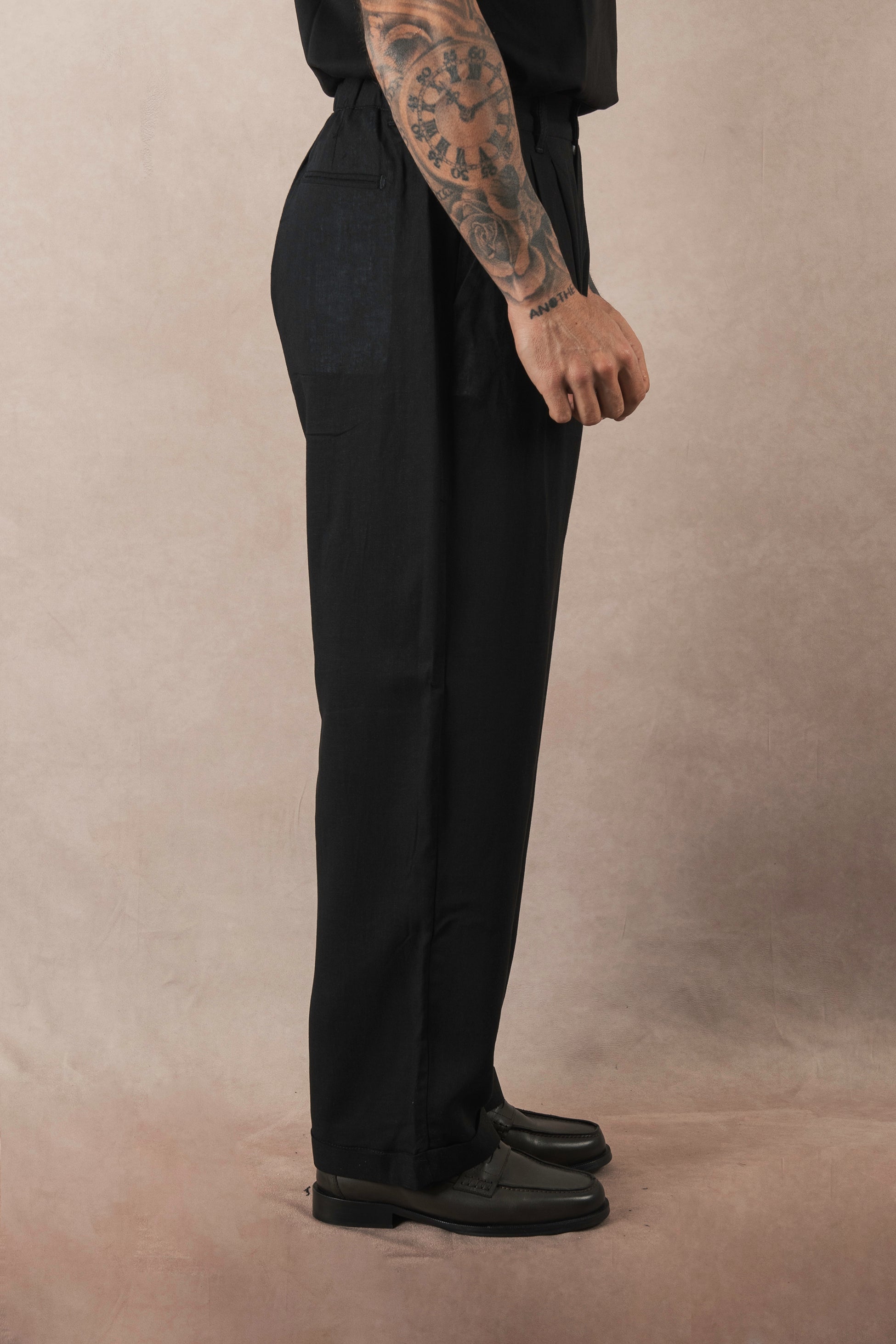 Black Linen Wide Leg Trousers