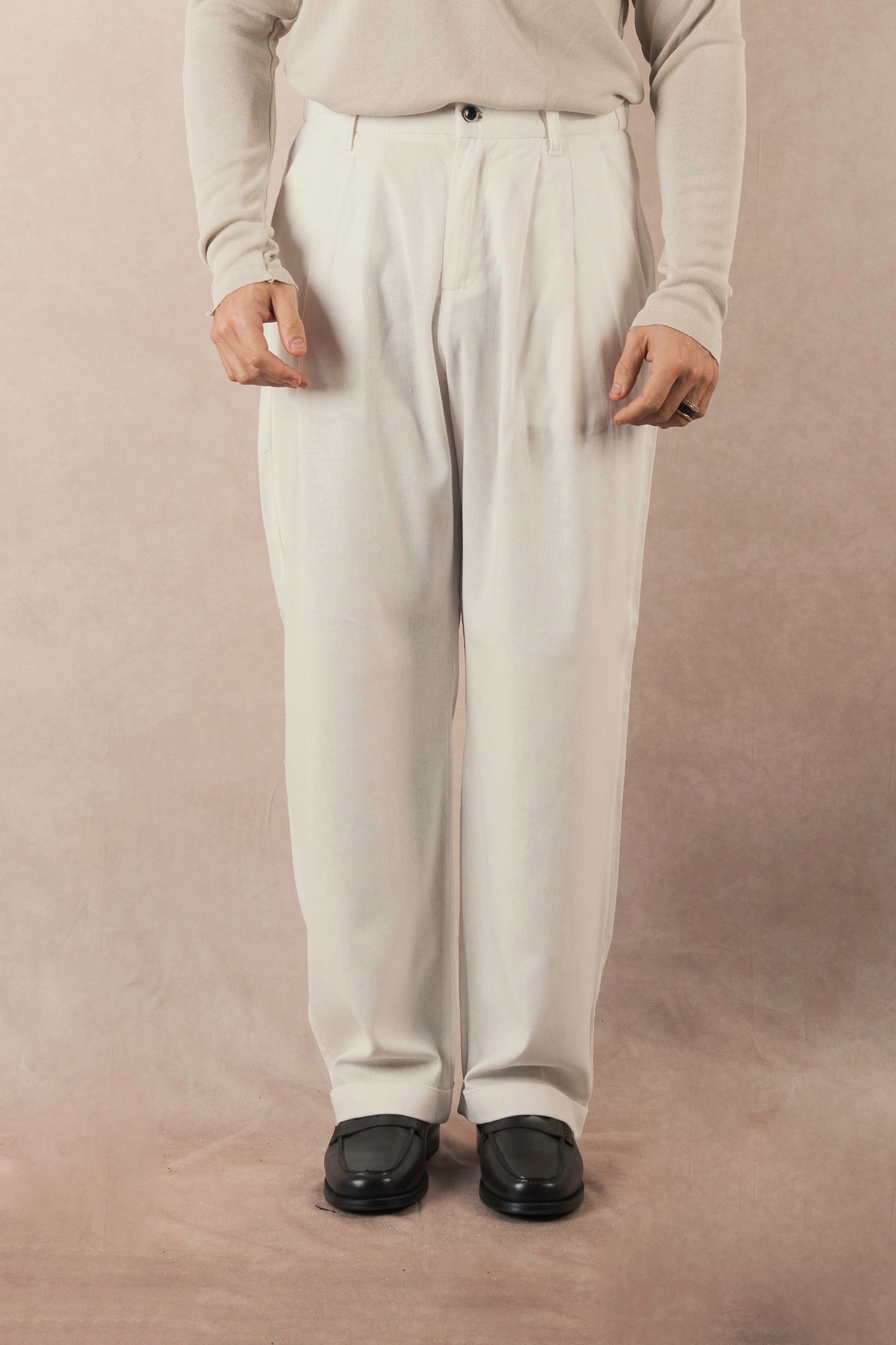 Wide Leg White Linen Trousers