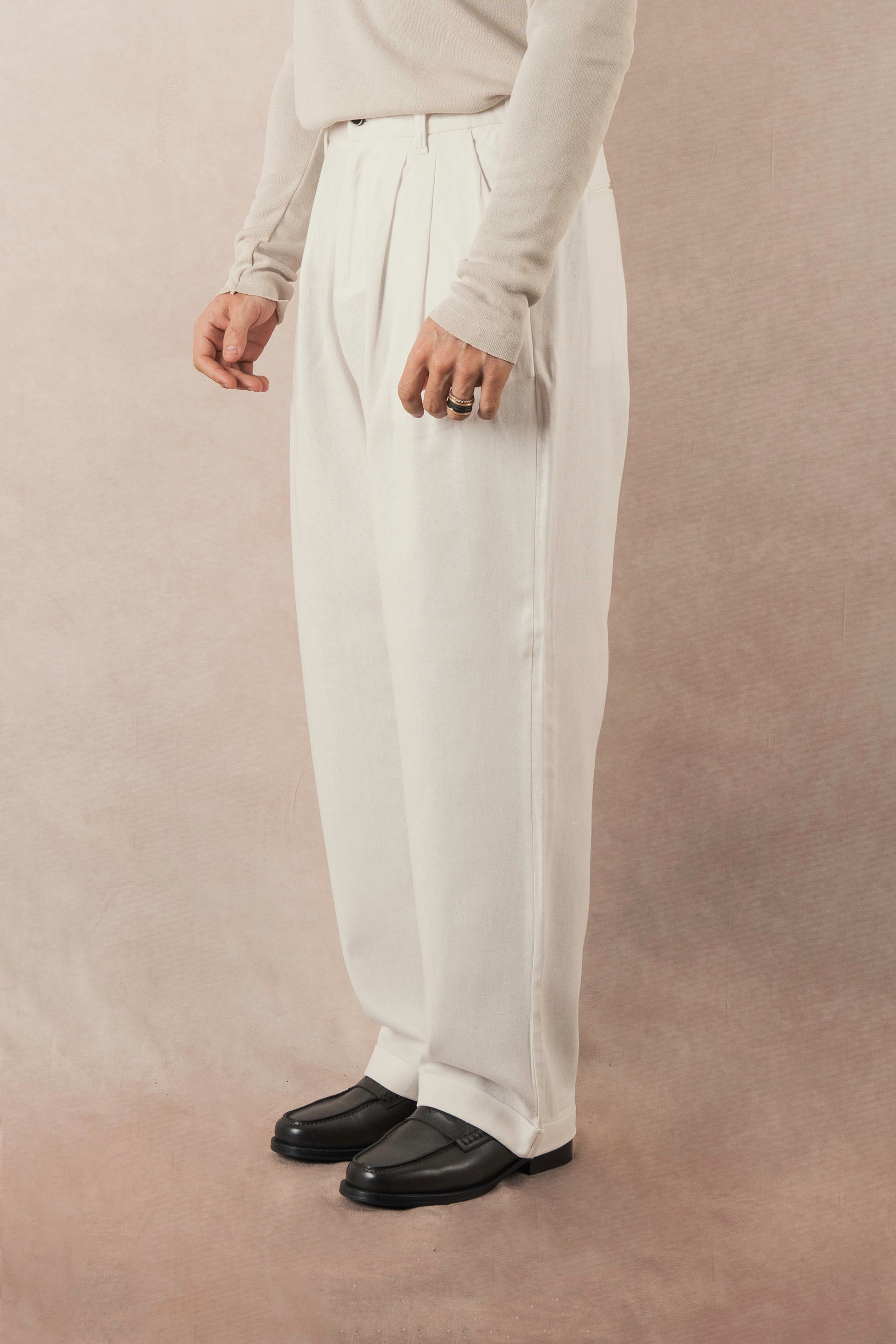 Wide Leg White Linen Trousers