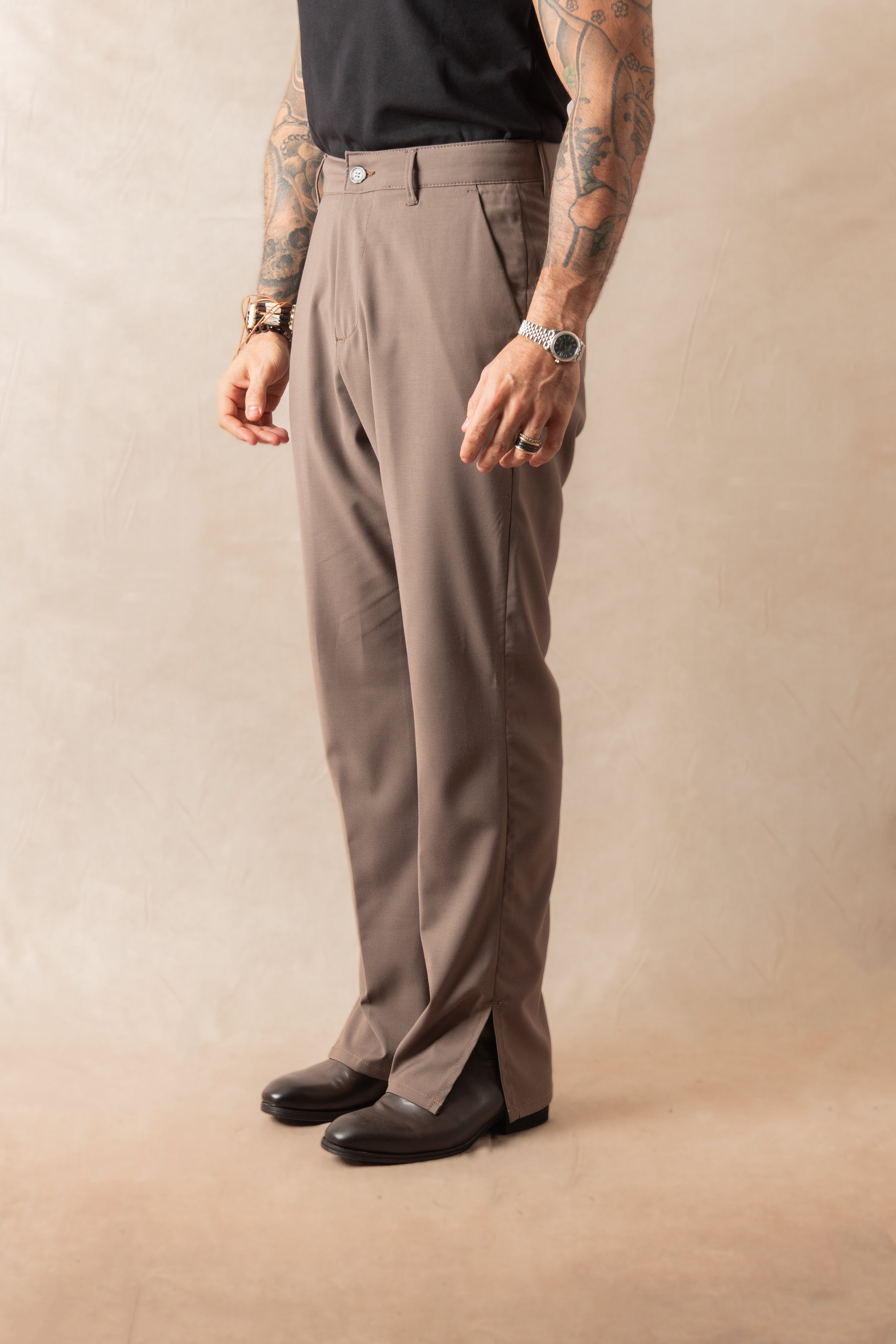 Pantalone Con Spacco Taupe