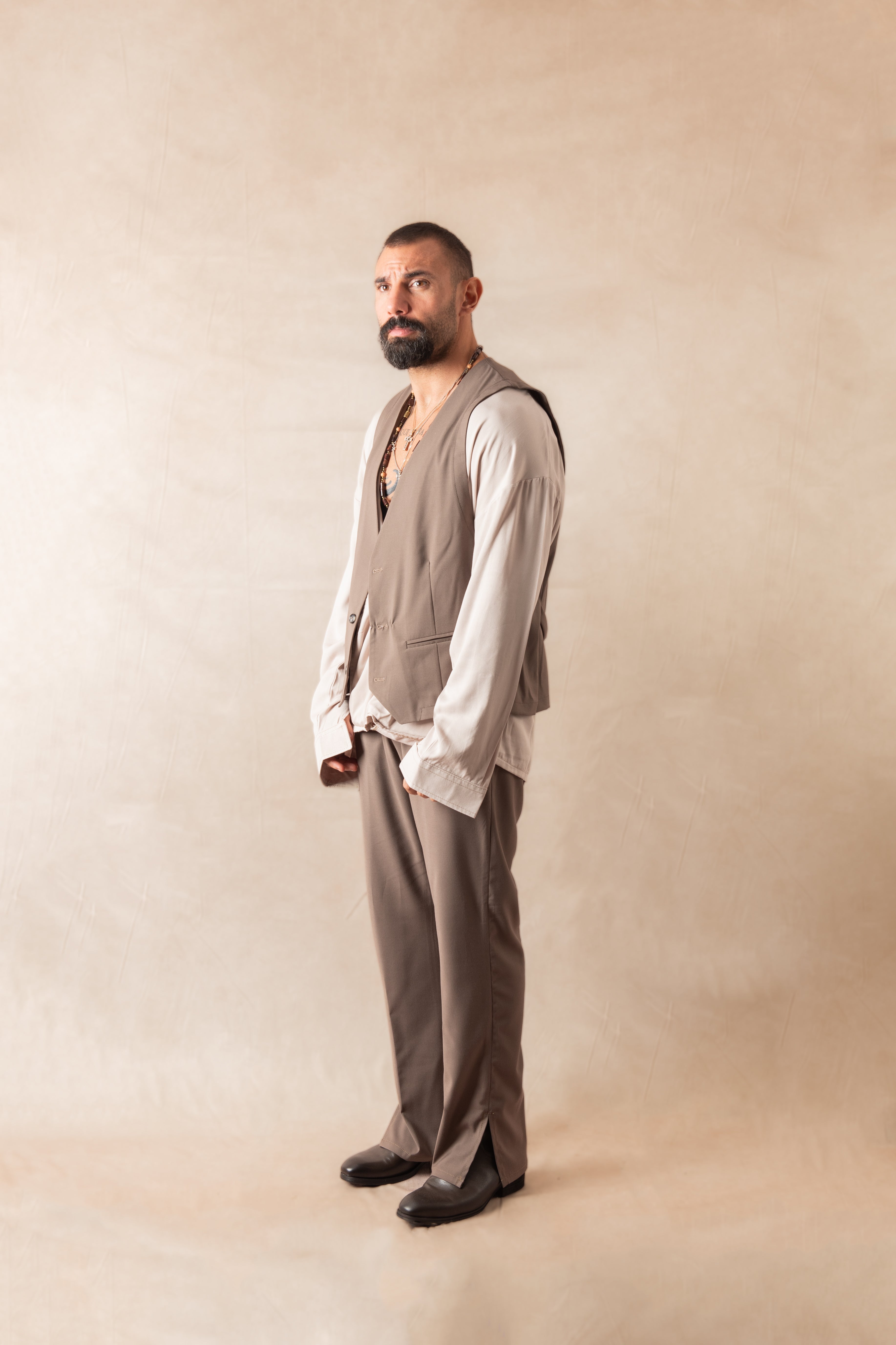 Pantalone Con Spacco Taupe