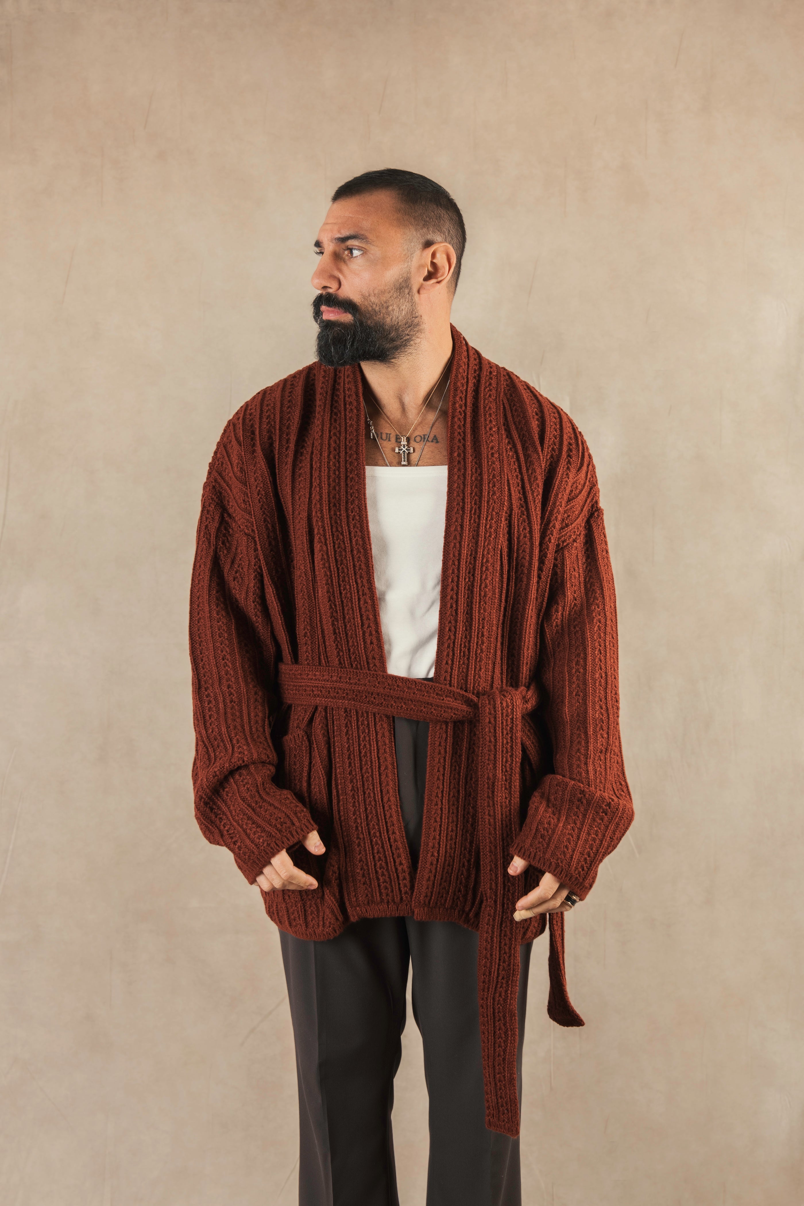 Cardigan Con Cintura Terracotta