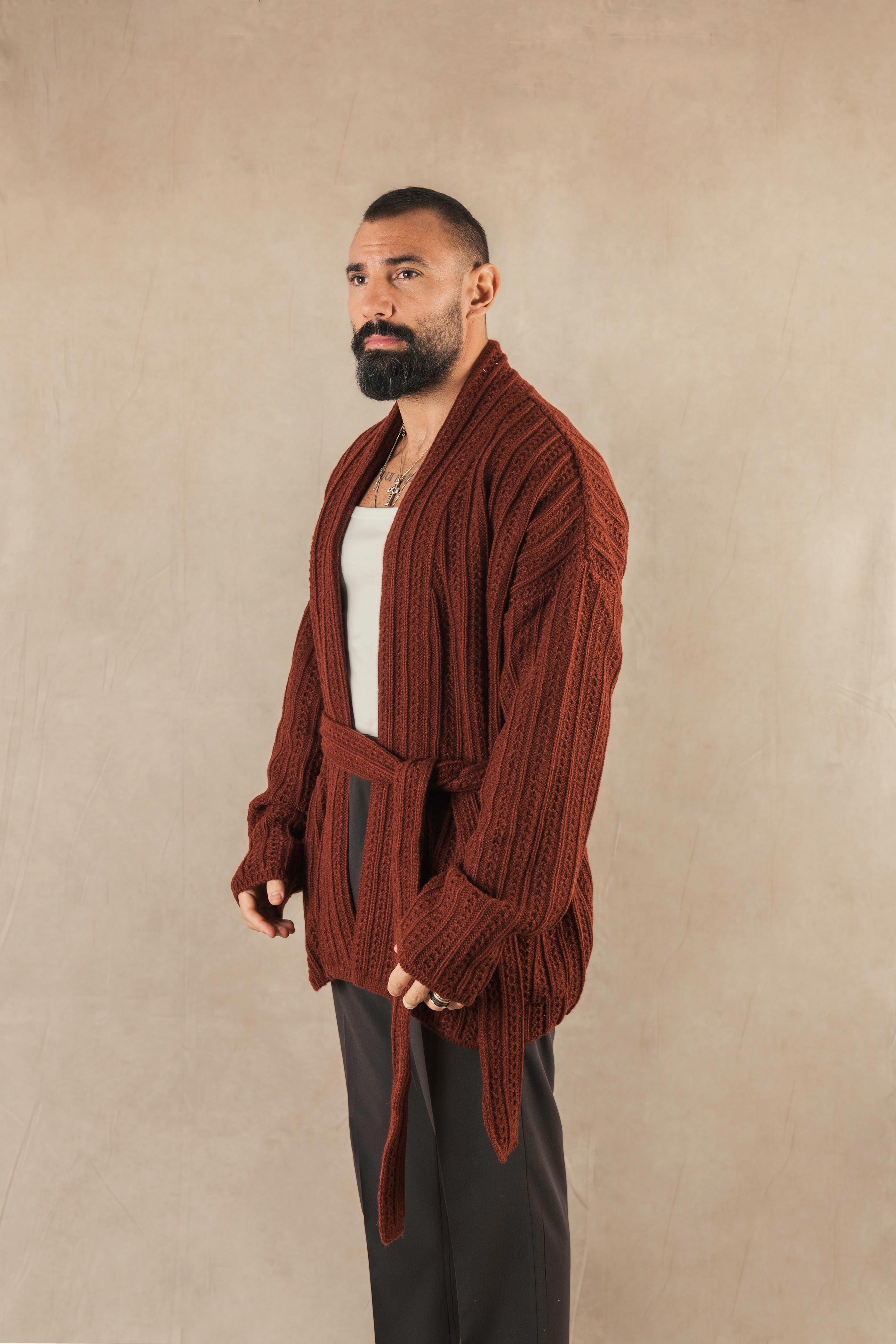 Cardigan Con Cintura Terracotta