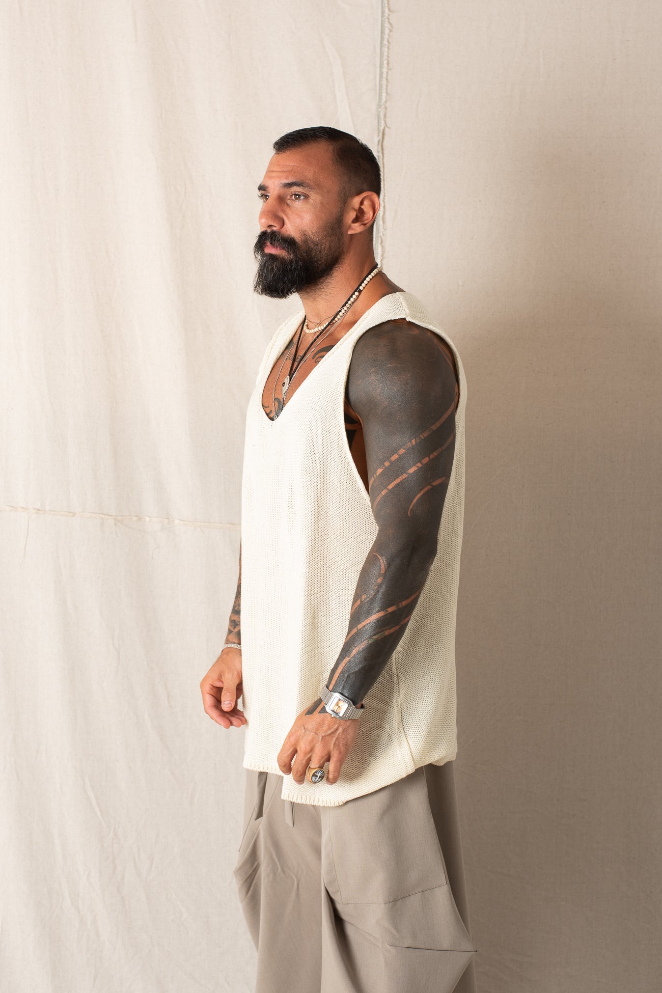 Canotta In Maglia Panna