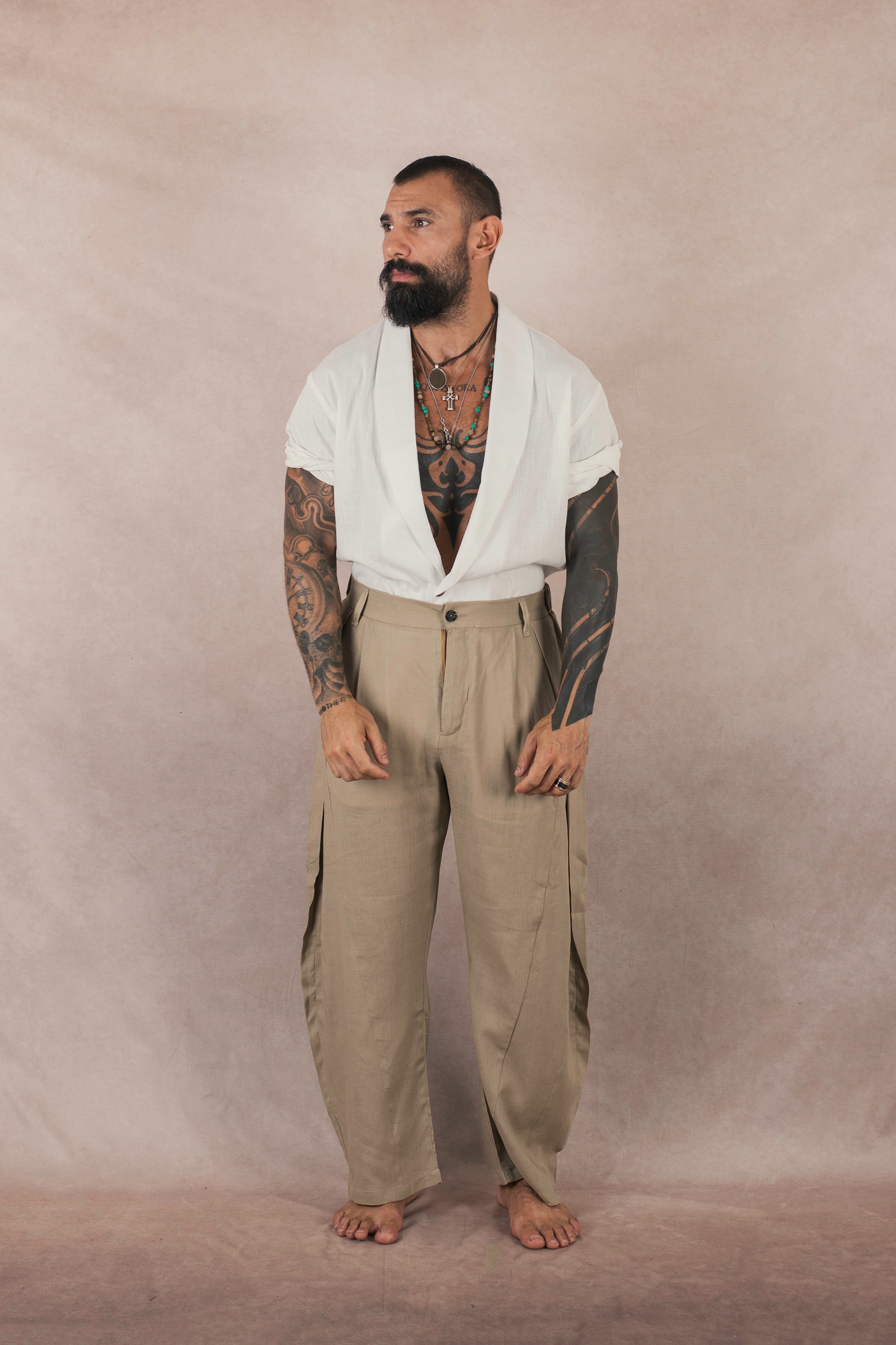 Camicia Monopetto In Lino bianco