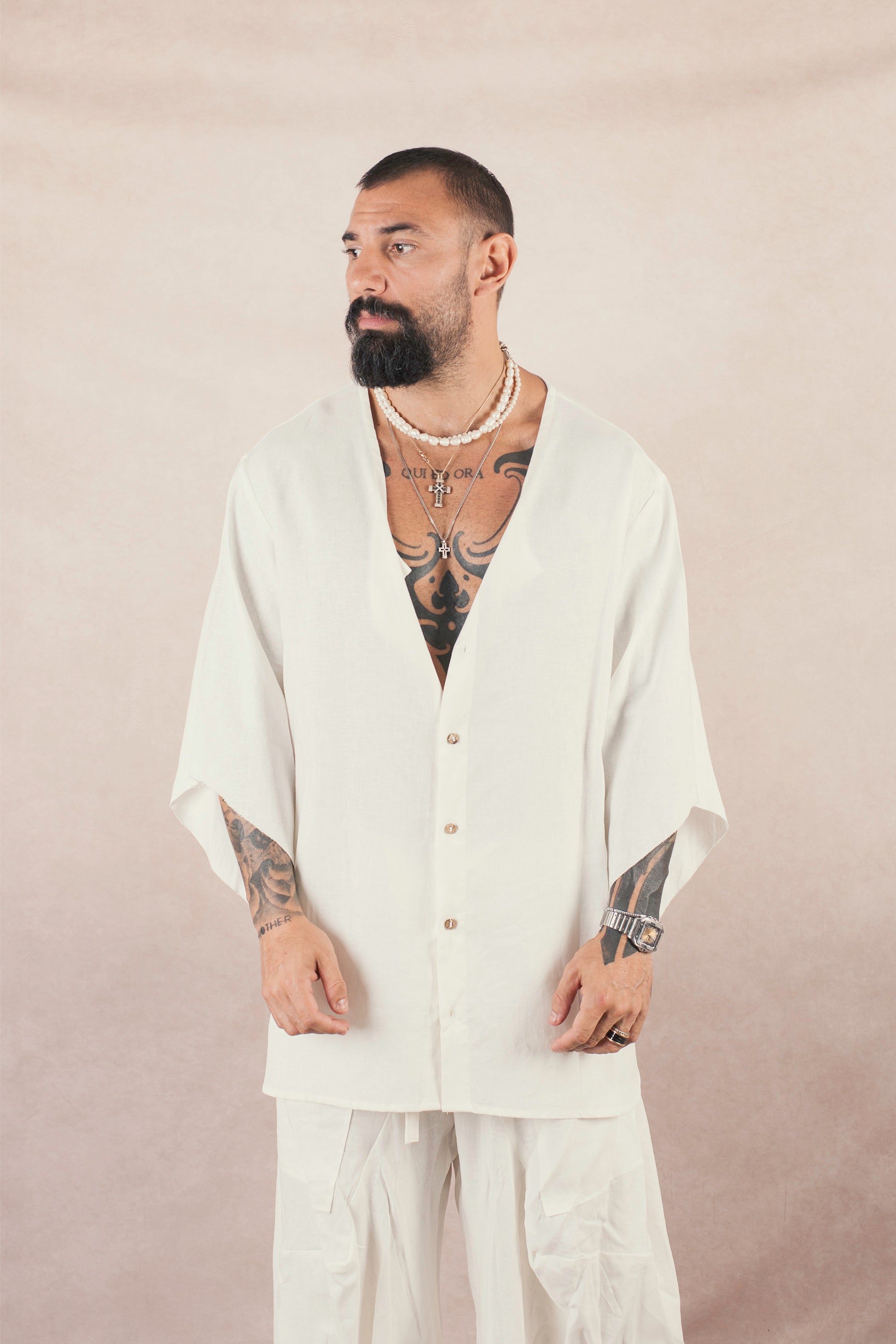 Camicia  Mezza Manica Asimmetrica Bianca