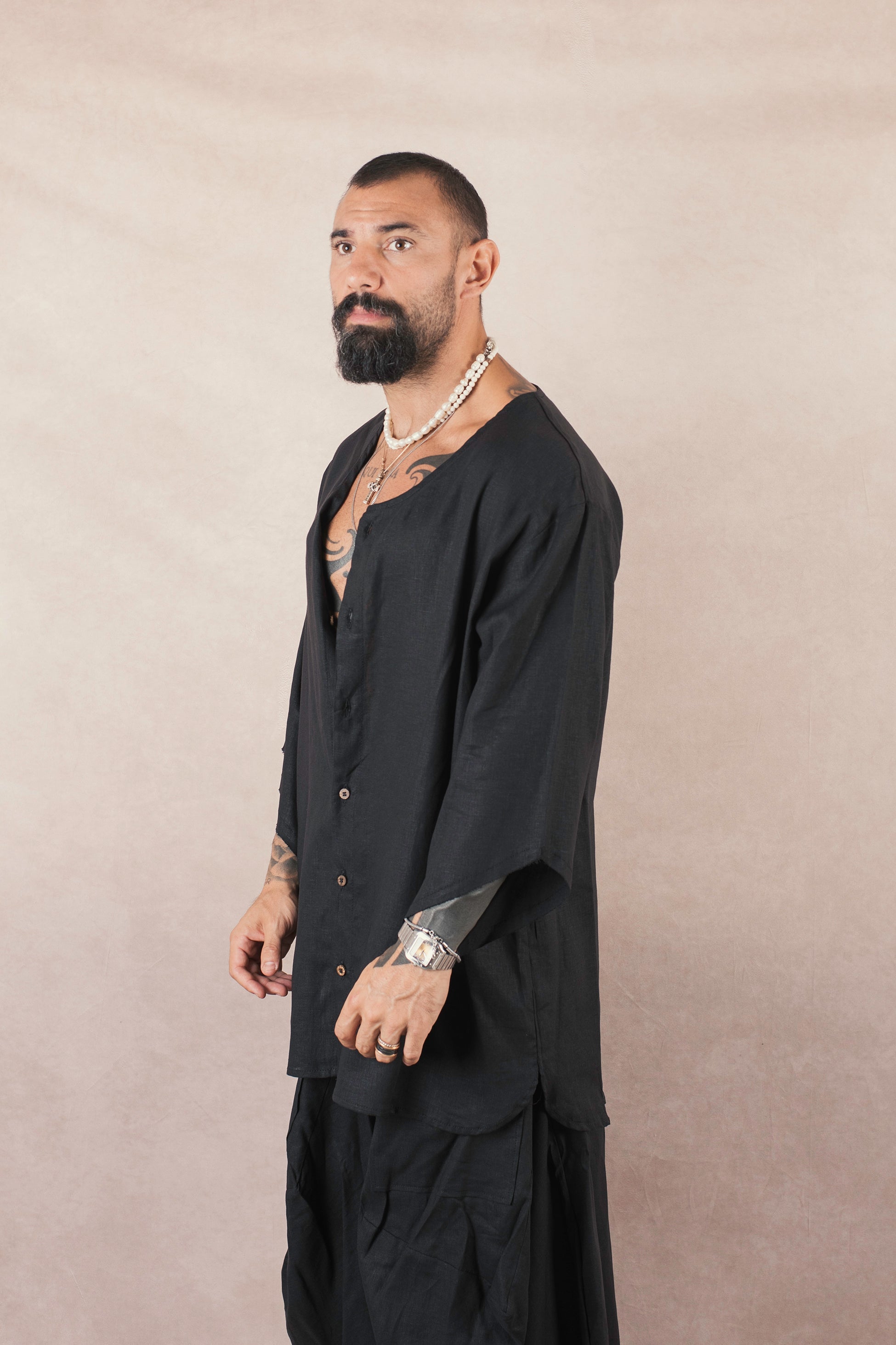 Camicia  Mezza Manica Asimmetrica Nero