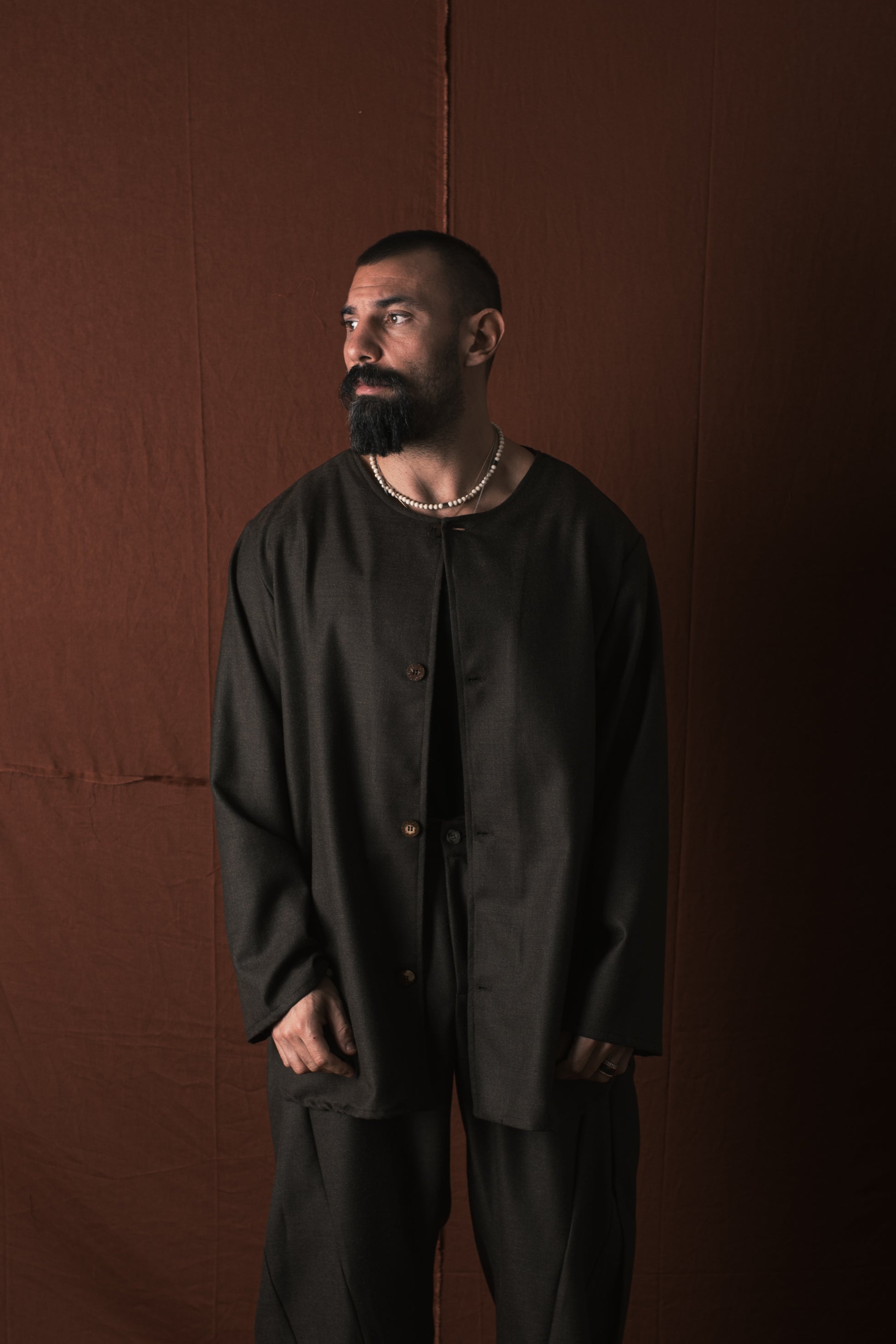 Camicia  Coreana In Lana Moro