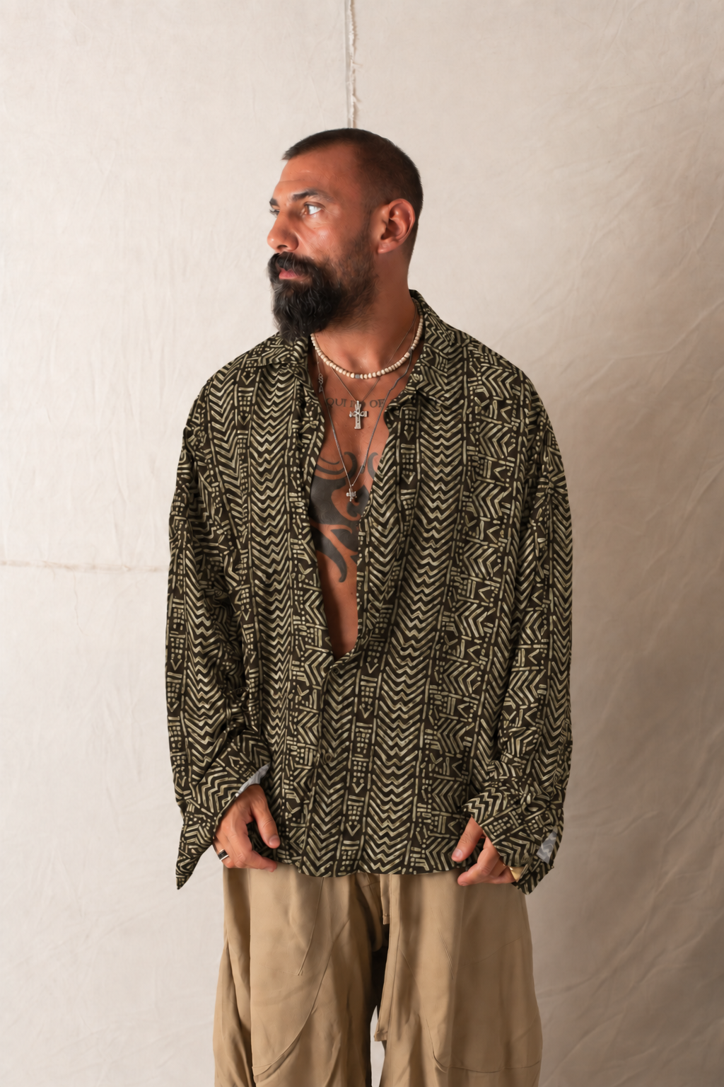 Shirt BigOver Savan Oliva/Beige