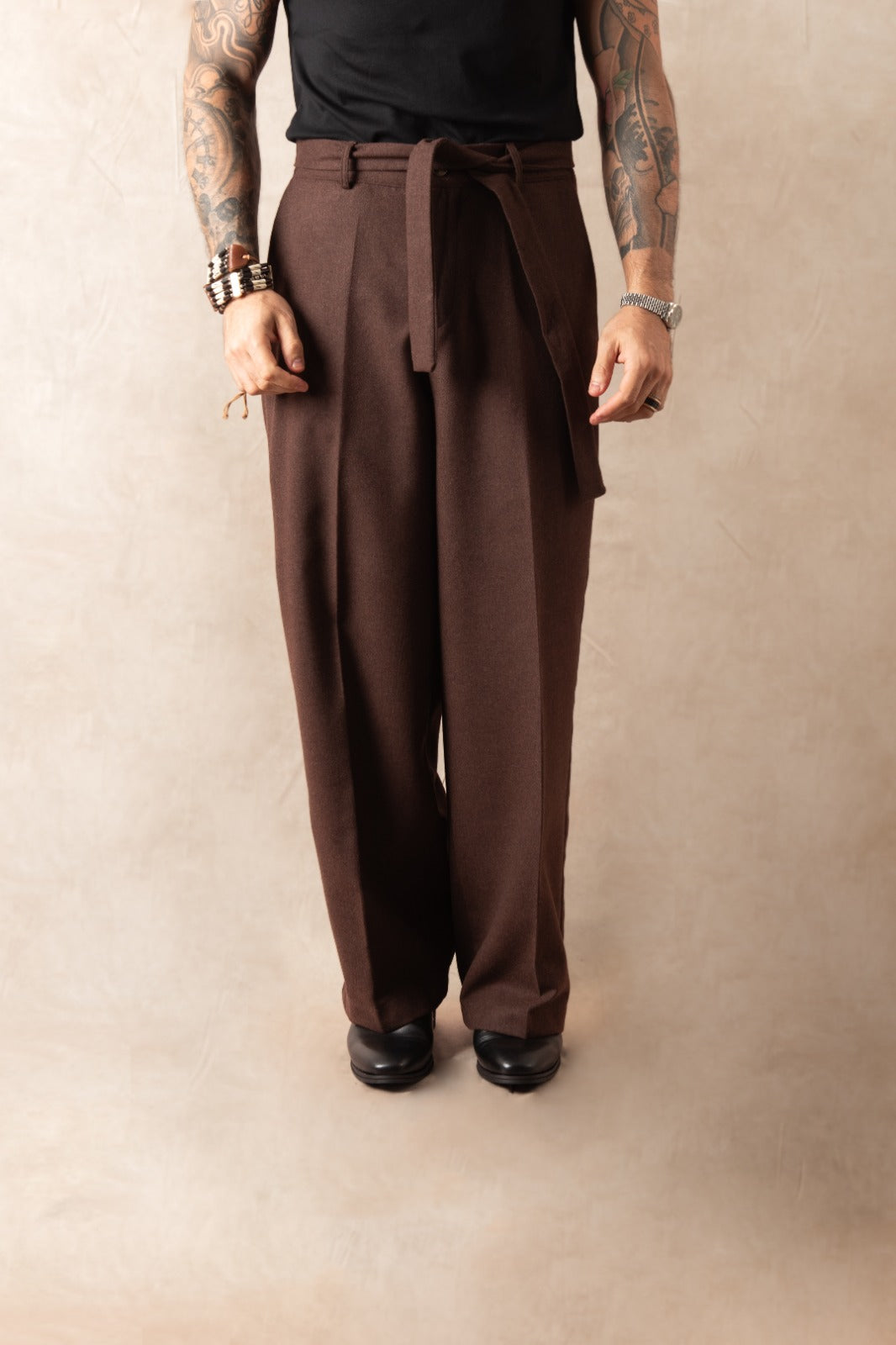 Pantalone Palazzo Con Bottone In Lana Moro