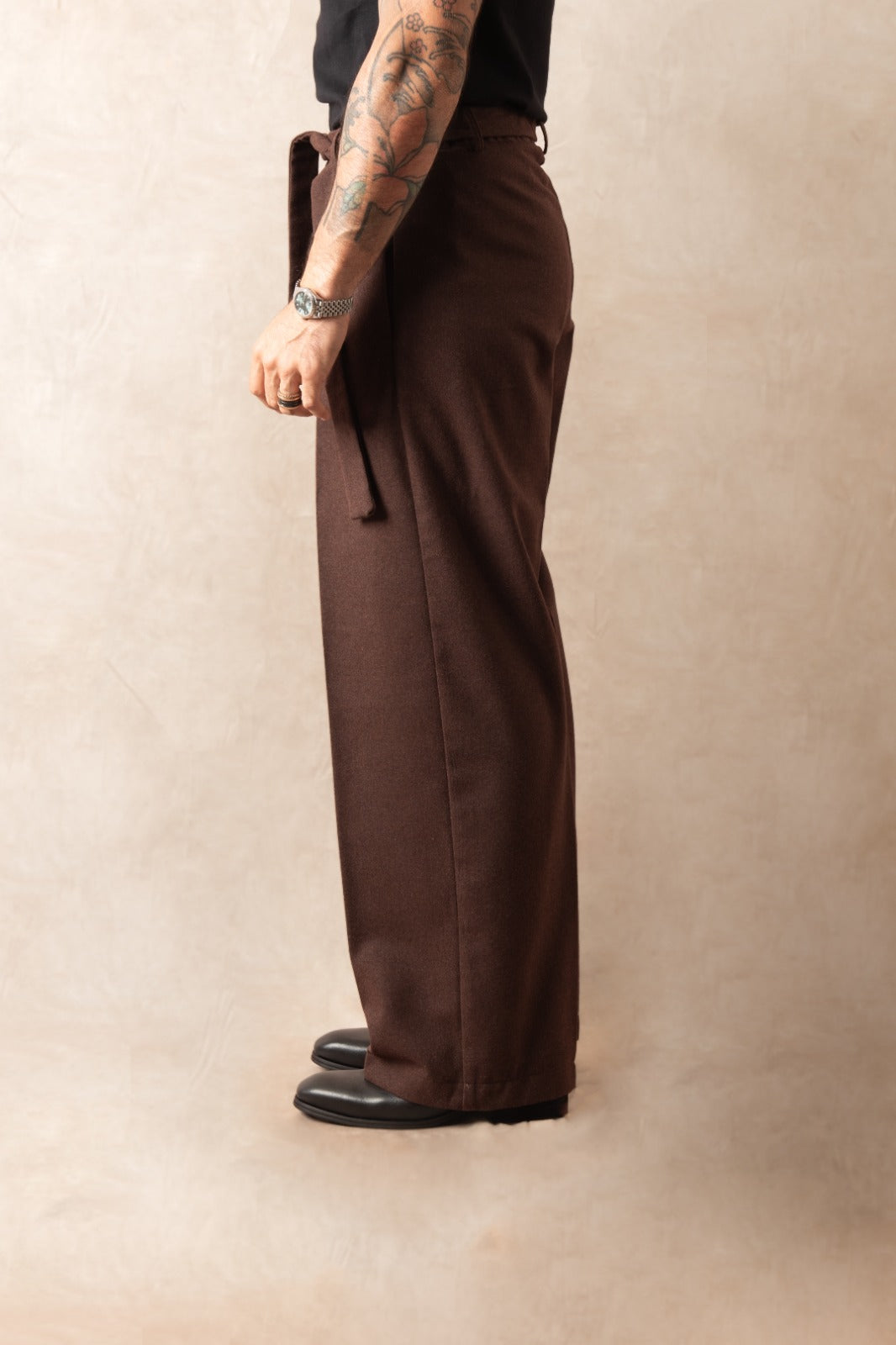 Pantalone Palazzo Con Bottone In Lana Moro