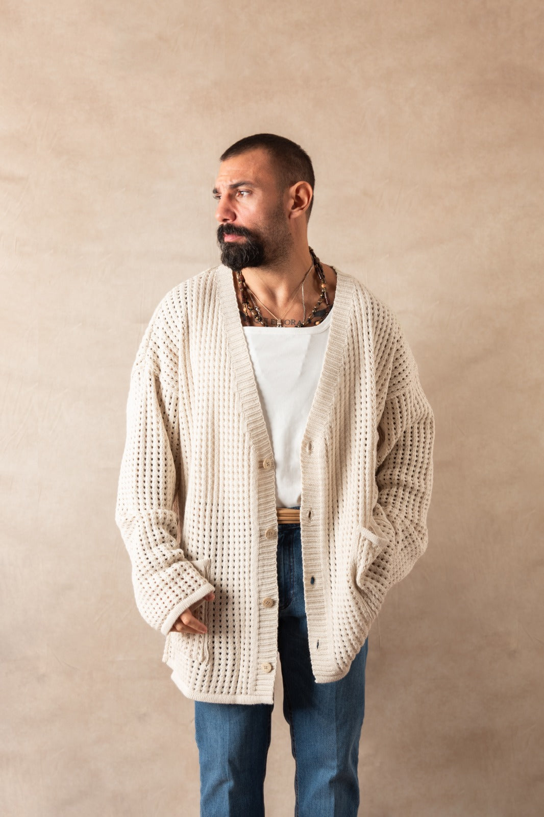 Cardigan Bottone Naturale