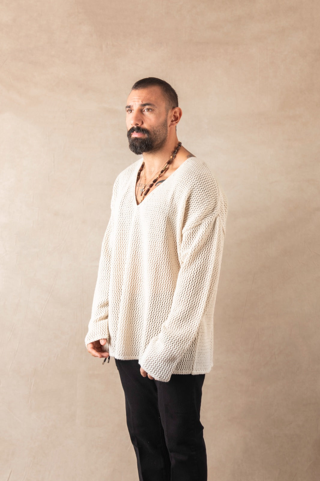 Maglione Scollo V Naturale