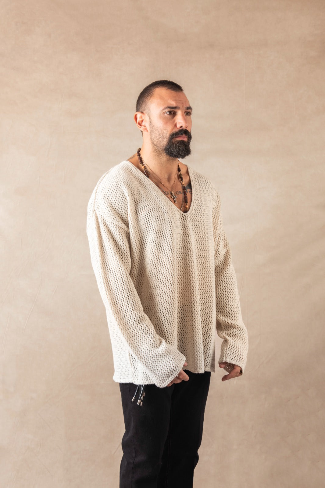 Maglione Scollo V Naturale