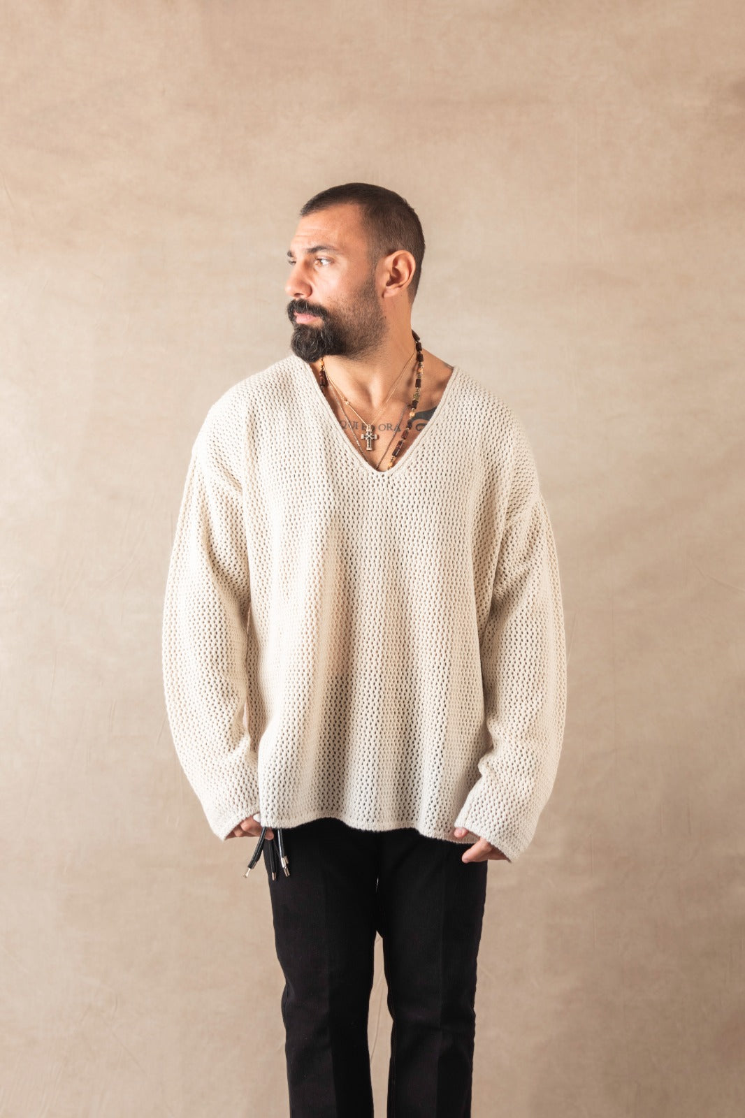 Maglione Scollo V Naturale