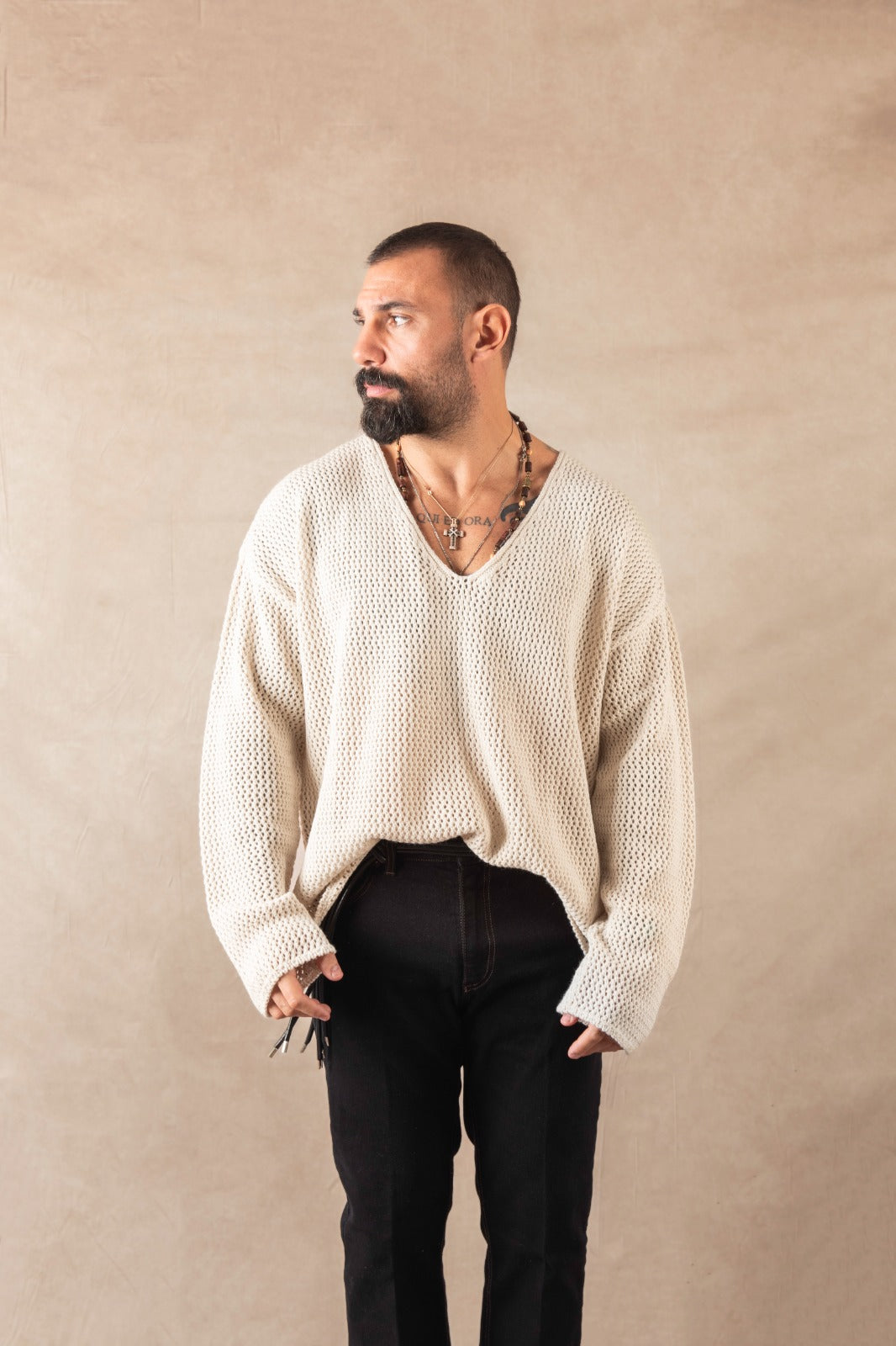 Maglione Scollo V Naturale