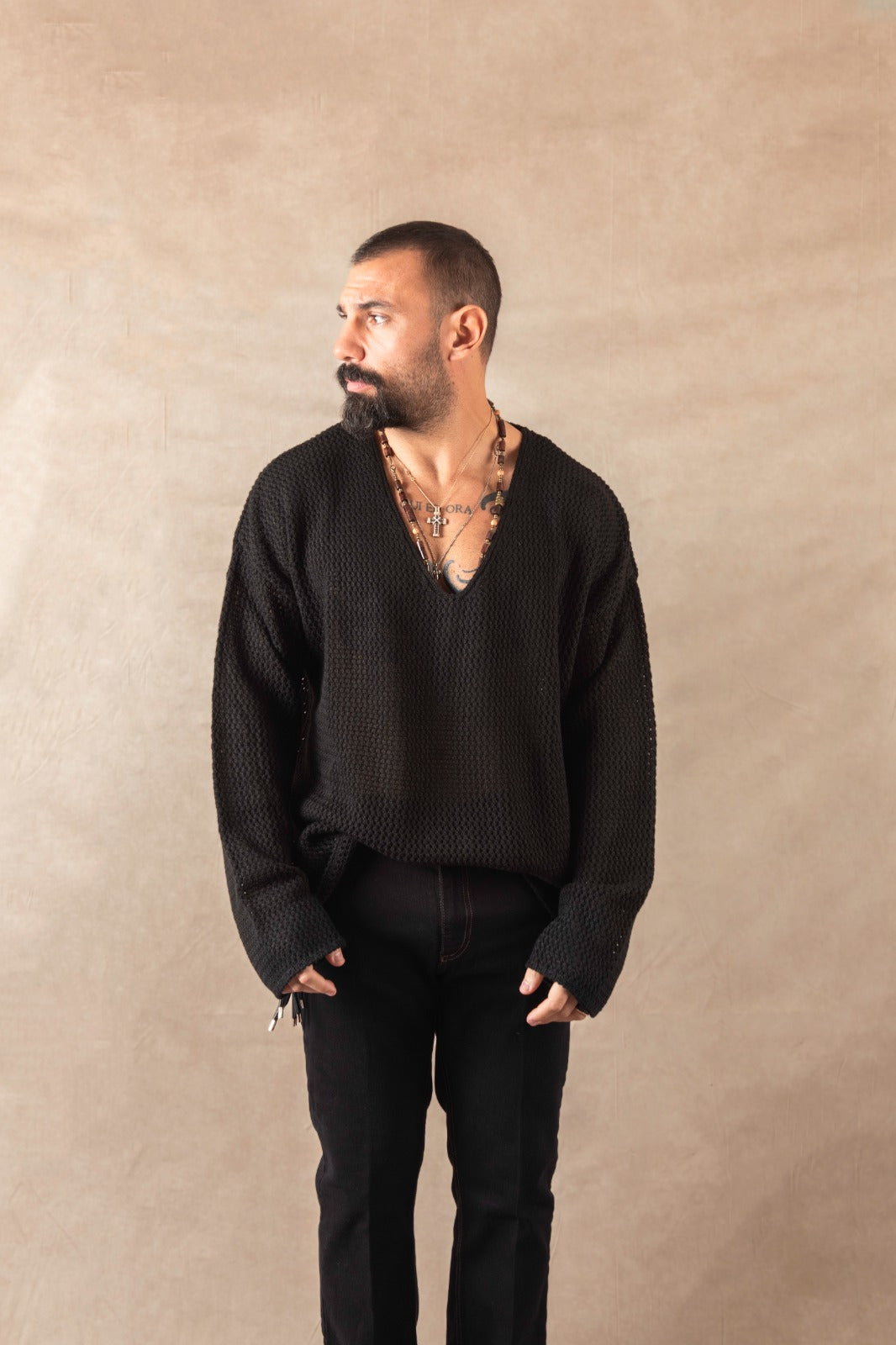 Maglione Scollo V Nero